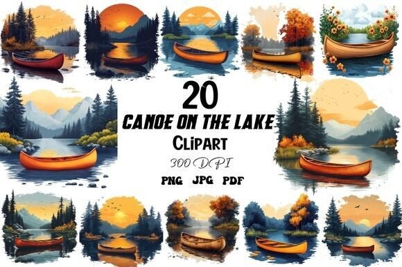 Download Canoe on the Lake Clipart Set - Premium Resources
