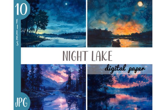 Download Watercolor Night Lake Clipart JPG - Premium Resources